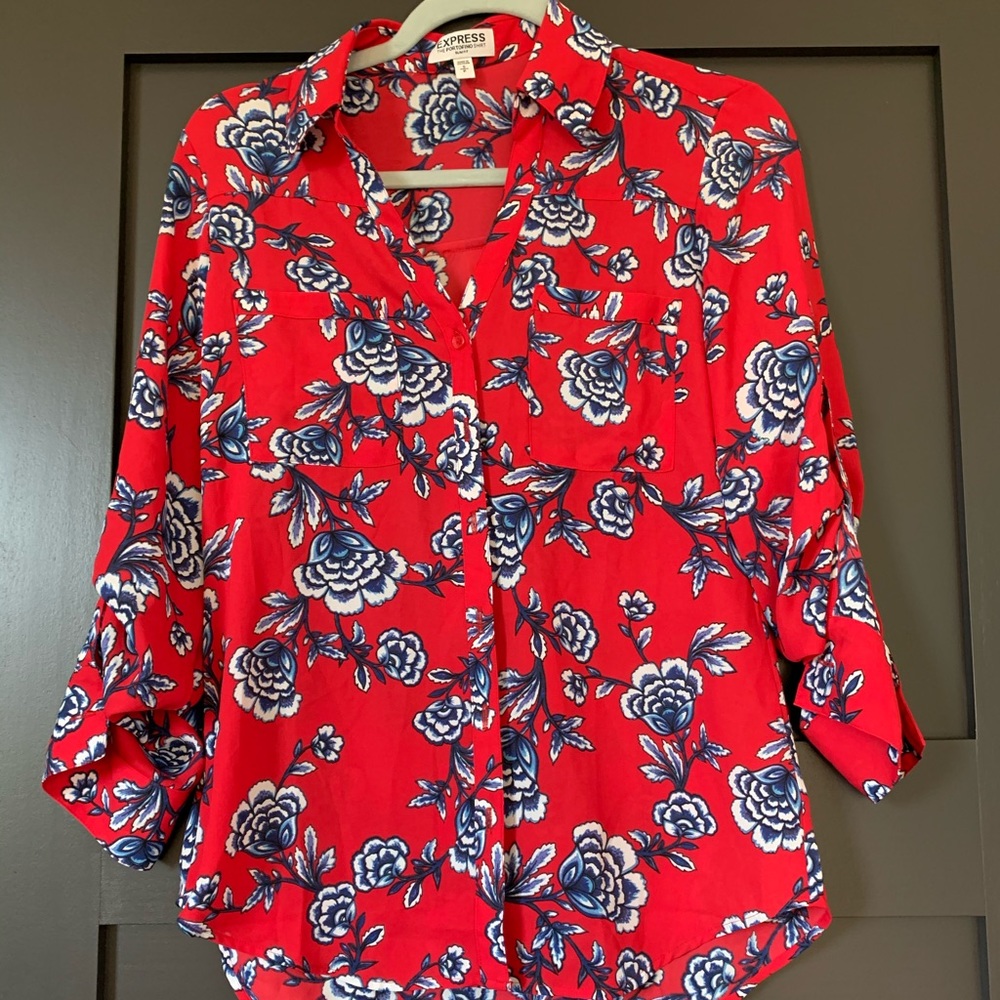Express red and blue floral blouse